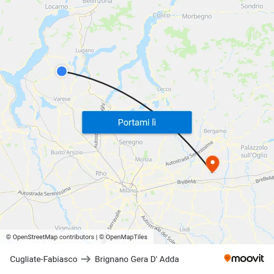Cugliate-Fabiasco to Brignano Gera D' Adda map