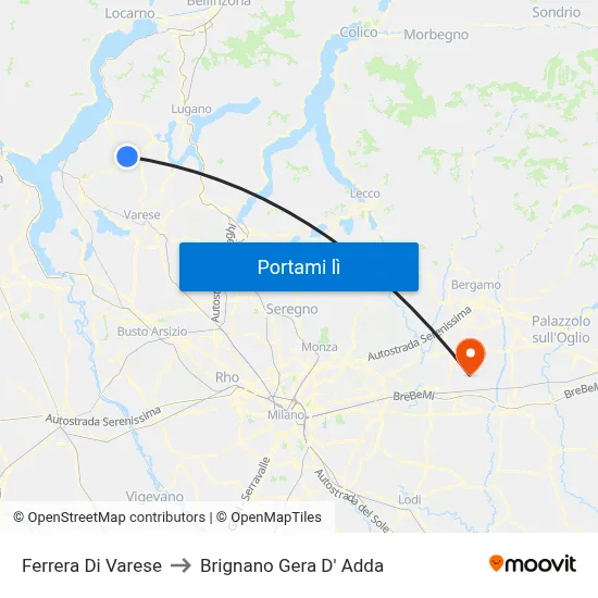 Ferrera Di Varese to Brignano Gera D' Adda map