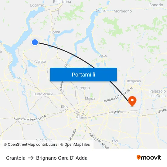 Grantola to Brignano Gera D' Adda map
