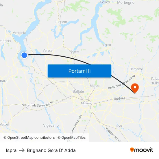 Ispra to Brignano Gera D' Adda map
