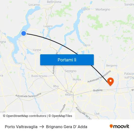 Porto Valtravaglia to Brignano Gera D' Adda map