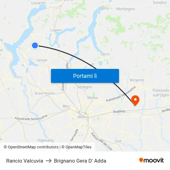 Rancio Valcuvia to Brignano Gera D' Adda map