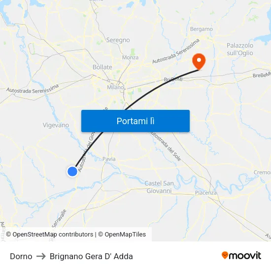 Dorno to Brignano Gera D' Adda map
