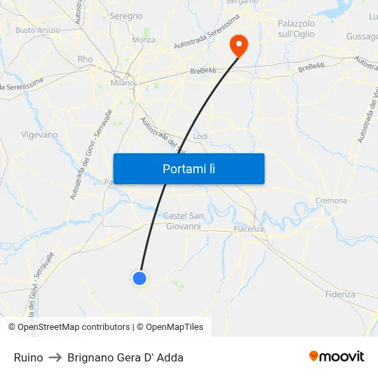 Ruino to Brignano Gera D' Adda map