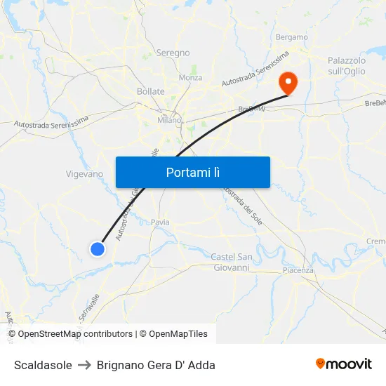 Scaldasole to Brignano Gera D' Adda map