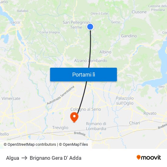 Algua to Brignano Gera D' Adda map