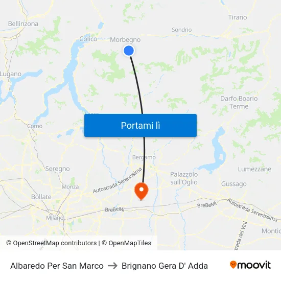 Albaredo Per San Marco to Brignano Gera D' Adda map