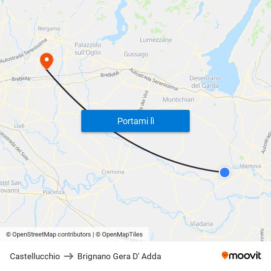 Castellucchio to Brignano Gera D' Adda map