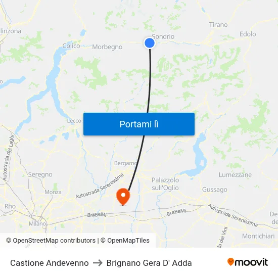 Castione Andevenno to Brignano Gera D' Adda map