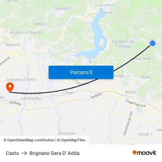 Casto to Brignano Gera D' Adda map
