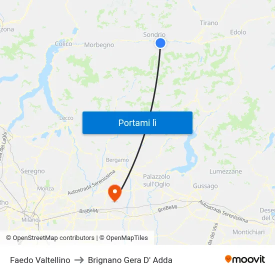 Faedo Valtellino to Brignano Gera D' Adda map