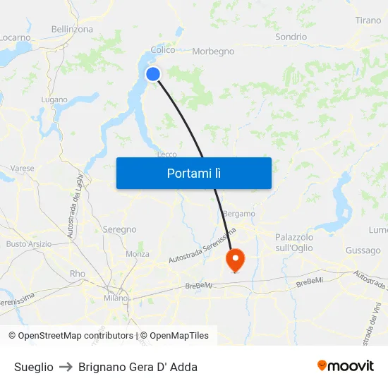Sueglio to Brignano Gera D' Adda map