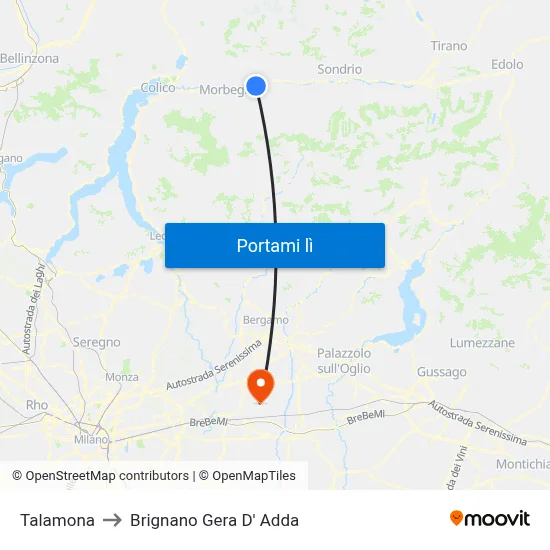 Talamona to Brignano Gera D' Adda map