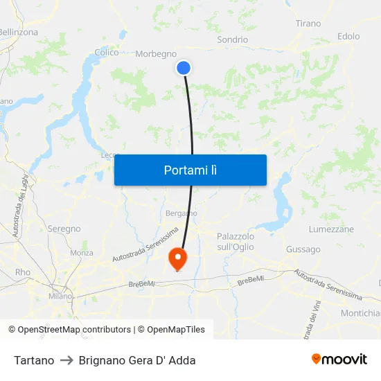 Tartano to Brignano Gera D' Adda map