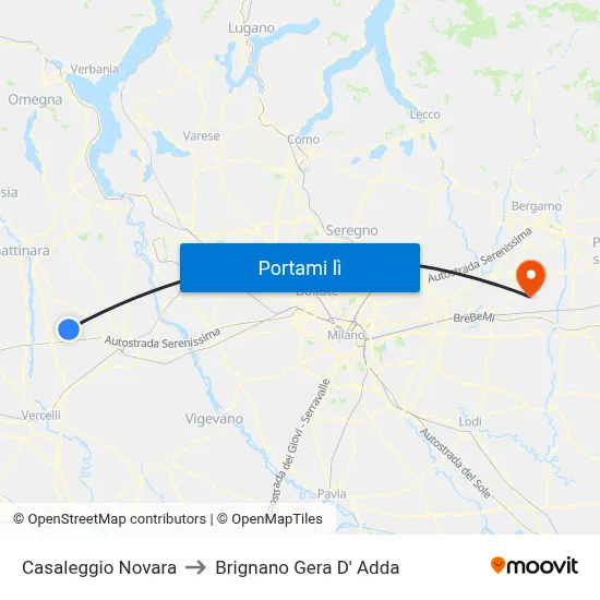 Casaleggio Novara to Brignano Gera D' Adda map