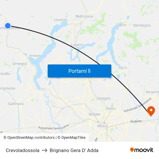 Crevoladossola to Brignano Gera D' Adda map