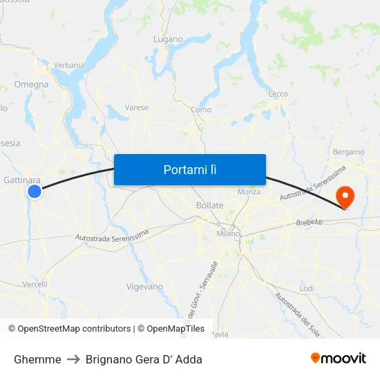 Ghemme to Brignano Gera D' Adda map