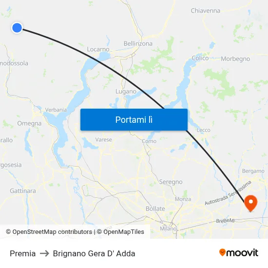 Premia to Brignano Gera D' Adda map