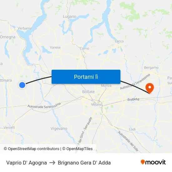 Vaprio D' Agogna to Brignano Gera D' Adda map