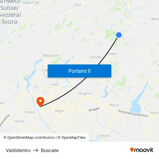 Valdidentro to Buscate map