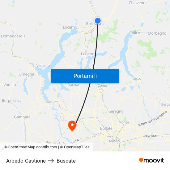 Arbedo-Castione to Buscate map