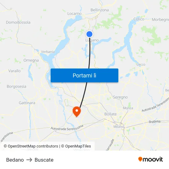 Bedano to Buscate map