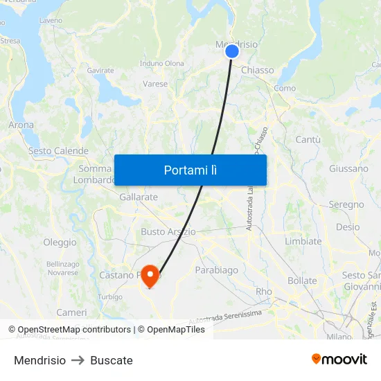 Mendrisio to Buscate map