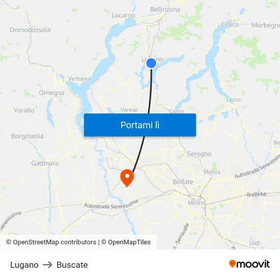 Lugano to Buscate map