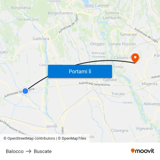 Balocco to Buscate map