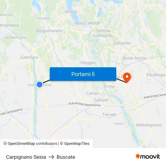 Carpignano Sesia to Buscate map