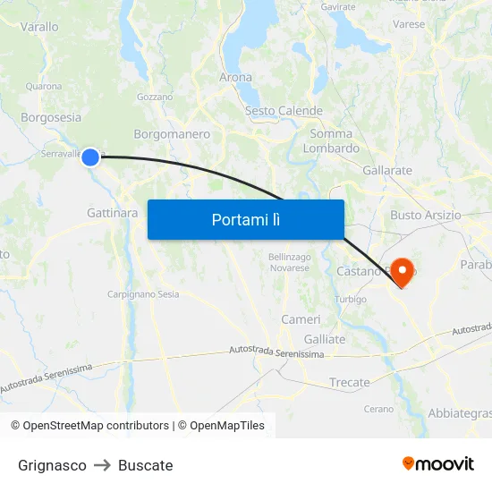 Grignasco to Buscate map
