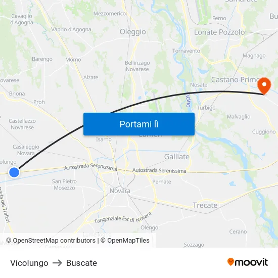 Vicolungo to Buscate map