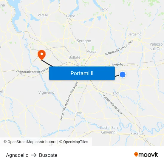 Agnadello to Buscate map
