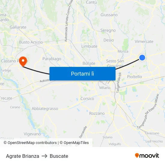 Agrate Brianza to Buscate map