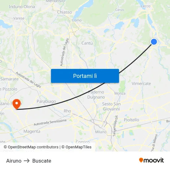 Airuno to Buscate map