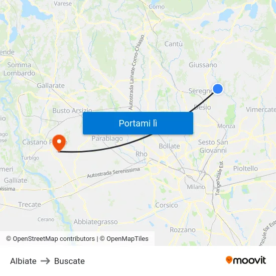 Albiate to Buscate map