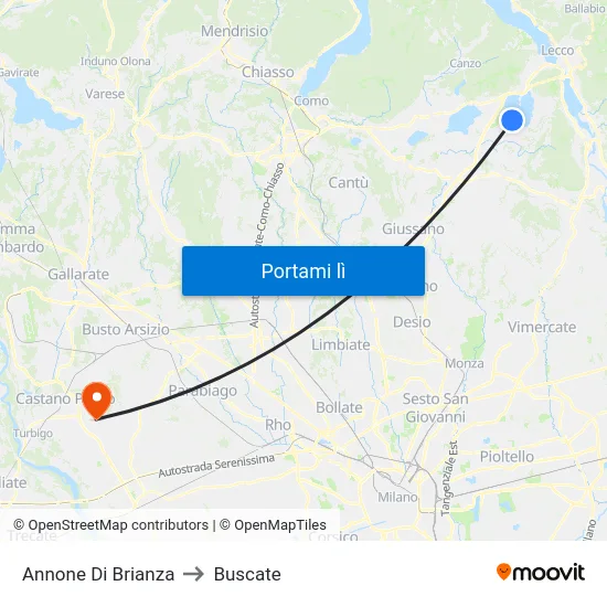 Annone Di Brianza to Buscate map