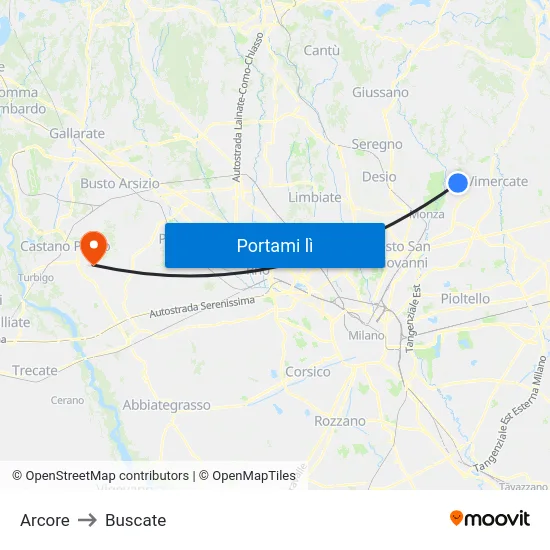 Arcore to Buscate map