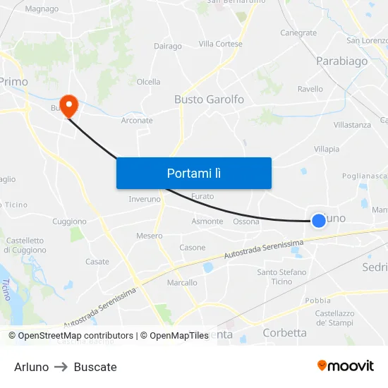 Arluno to Buscate map