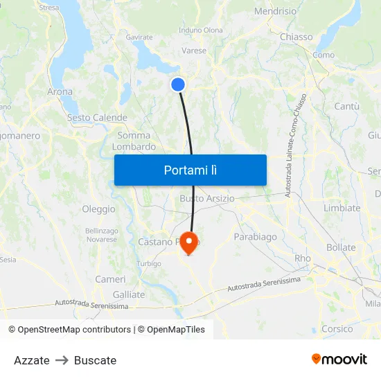 Azzate to Buscate map