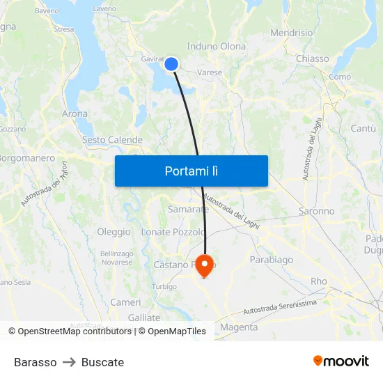Barasso to Buscate map