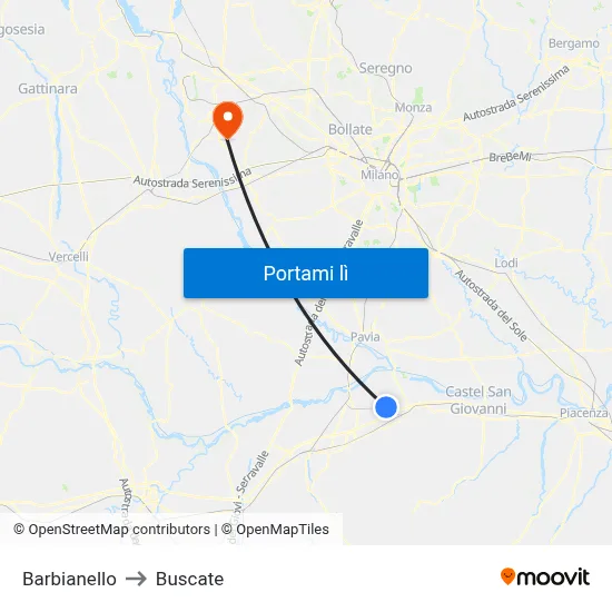 Barbianello to Buscate map