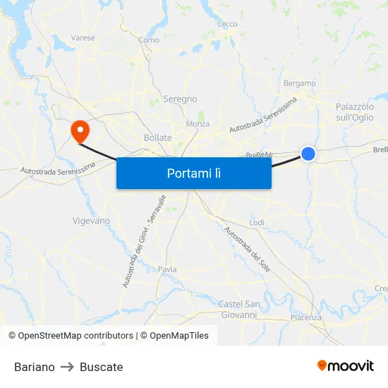 Bariano to Buscate map