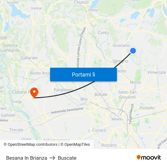 Besana In Brianza to Buscate map