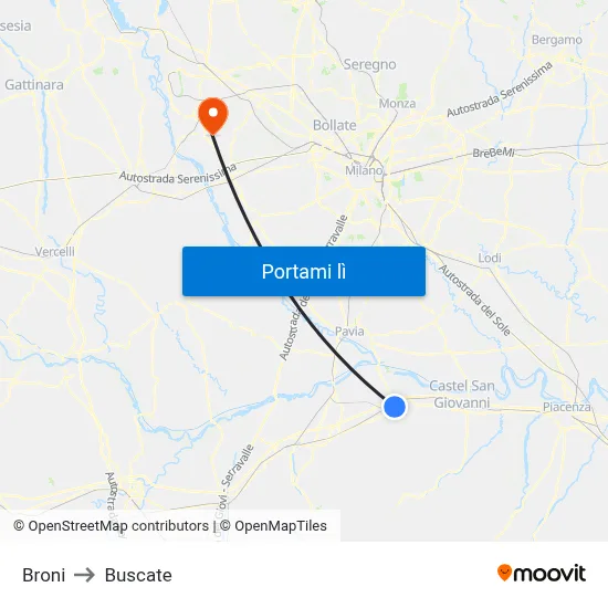 Broni to Buscate map