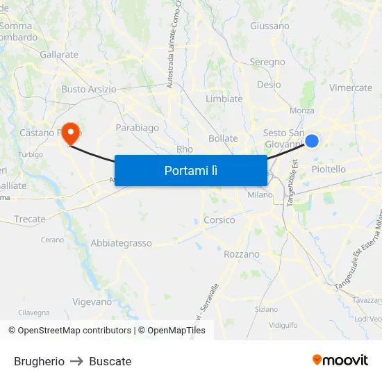 Brugherio to Buscate map