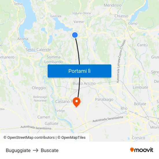 Buguggiate to Buscate map