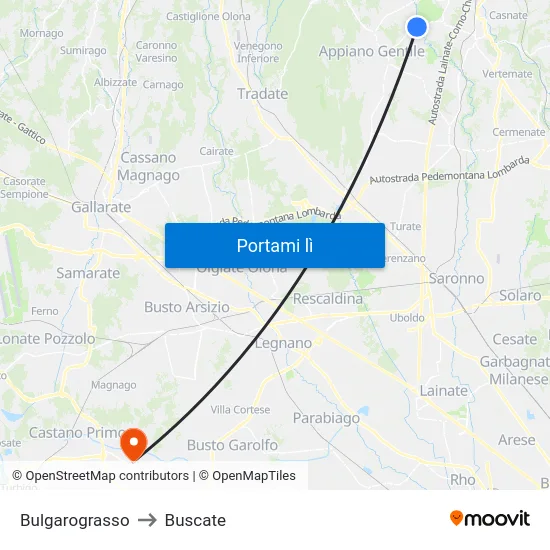 Bulgarograsso to Buscate map