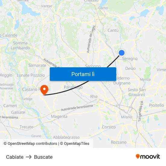 Cabiate to Buscate map