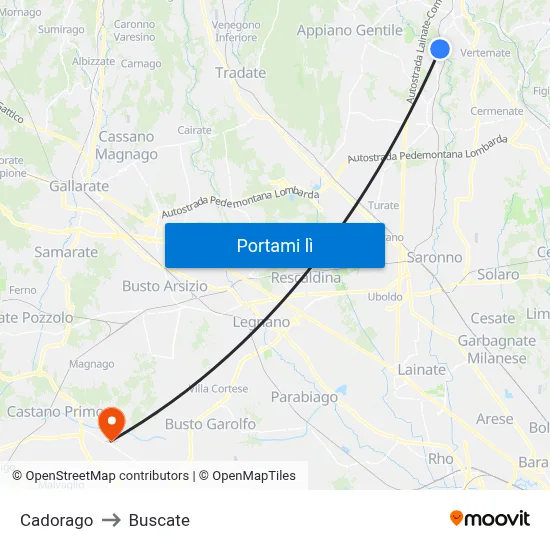 Cadorago to Buscate map